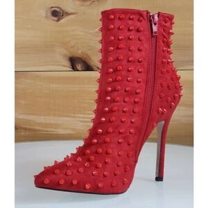 Chase + Chloe Red Studded Ankle Boots